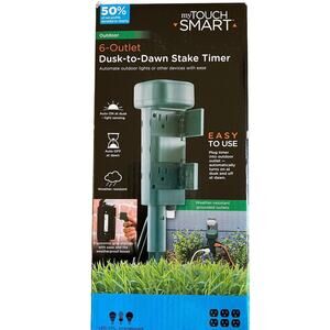 Outdoor Power Stake Timer 6 Outlet Green Weather Resistant Automate Lighting